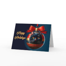 Zwarte kat op Ornamenten Kaart