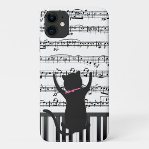 Zwarte kat op pianotoetsen iPhone 11 hoesje