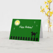 Zwarte kat op Piket Fence Funny Custom Verjaardag Kaart (Gele Bloem)