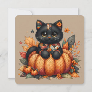 Zwarte Kat op Pompoen met Herfst Dekbedpatroon Kaart