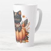 Zwarte kat op pompoen met herfst quilt patroon latte mok (Rechterhoek)