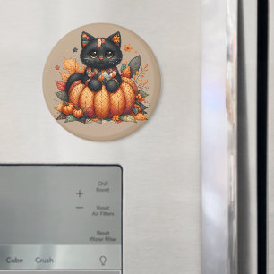 Zwarte kat op pompoen met herfst quilt patroon magneet