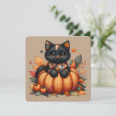 Zwarte kat op pompoen met herfst quiltpatroon kaart (Staand voorkant)