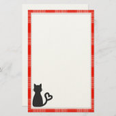 Zwarte kat op rode speldenkplaat briefpapier (Voorkant / Achterkant)