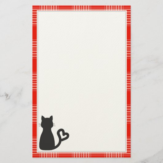 Zwarte kat op rode speldenkplaat briefpapier (Voorkant)