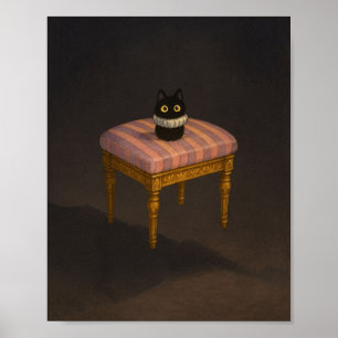 Zwarte kat op roze gestreepte kruk Art Print