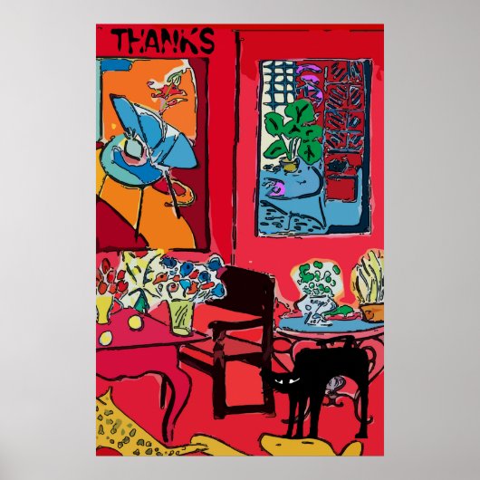 Zwarte Kat op tafel, BEDANKT Poster (Voorkant)