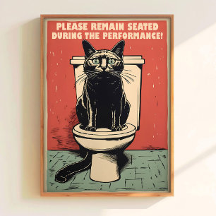 Zwarte kat op toilet kunst afdrukbaar grappige toi poster