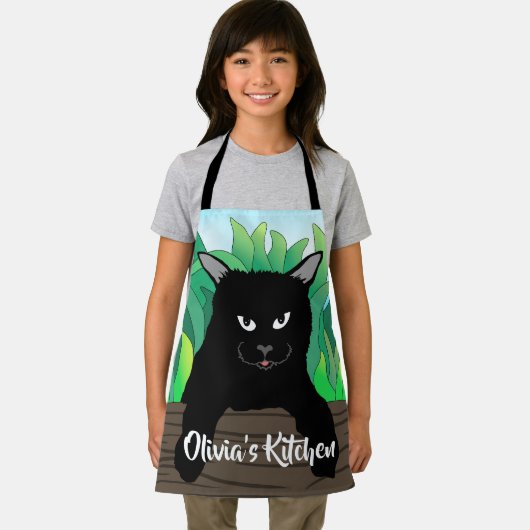 Zwarte kat opknoping, All-Over Small Print Schort (Insitu)