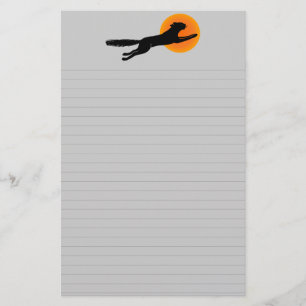 Zwarte Kat Oranje Maan Halloween Gelinieerd Schrij Briefpapier