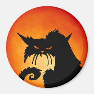 Zwarte kat Oranje maan Magneet