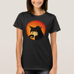 Zwarte kat Oranje maan T-shirt