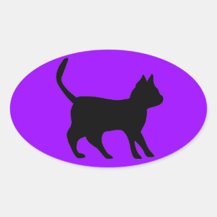 Zwarte kat ovale sticker