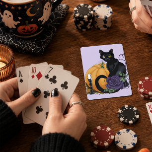 Zwarte Kat Paarse Roos Pompoen Herfst Pokerkaarten