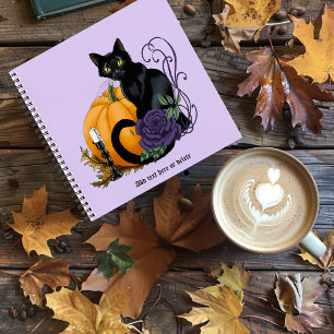 Zwarte Kat Paarse Roos Pompoen Pompoen Notitieboek