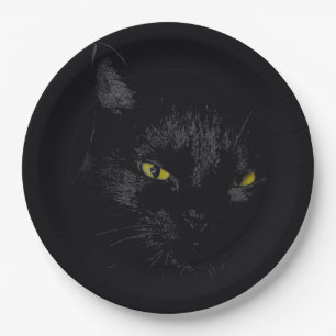 Zwarte kat papieren bordje