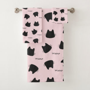 Zwarte kat patroon Roze Meow Kitty Bad Handdoek
