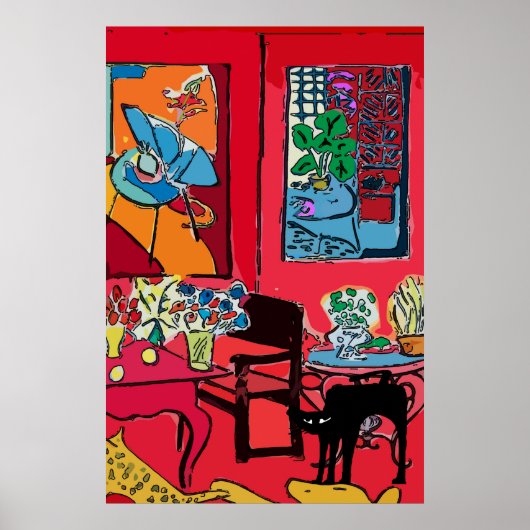 Zwarte kat per tabel poster (Voorkant)