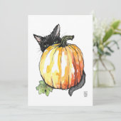 Zwarte kat plat dank je kaart (Staand voorkant)