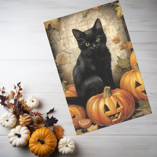 zwarte kat pompoen decoupage tissuepapier