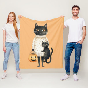 Zwarte kat & pompoen Halloween fleece deken