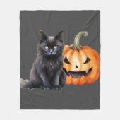 Zwarte Kat & Pompoen Halloween Fleece Deken (Voorkant)