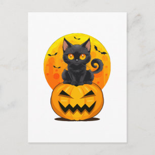 Zwarte Kat Pompoen Halloween Kostuum Briefkaart