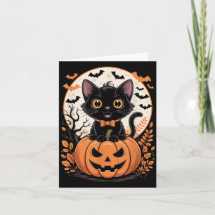 Zwarte Kat Pompoen Halloween Kostuum Herfst Kaart