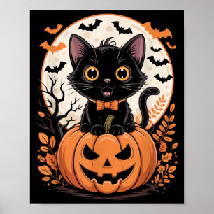 Zwarte Kat Pompoen Halloween Kostuum Herfst Poster