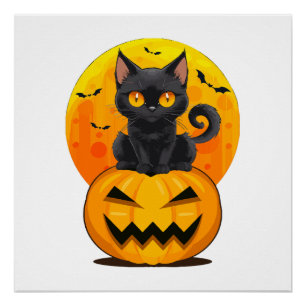 Zwarte Kat Pompoen Halloween Kostuum Perfect Poster