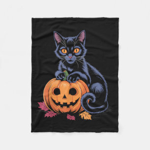 Zwarte Kat Pompoen Halloween Kostuum Retro Herfst Fleece Deken