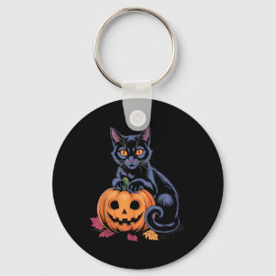 Zwarte Kat Pompoen Halloween Kostuum Retro Herfst Sleutelhanger