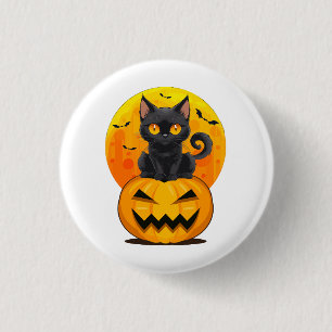 Zwarte Kat Pompoen Halloween Kostuum Ronde Button 3,2 Cm