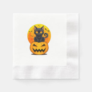 Zwarte Kat Pompoen Halloween Kostuum Servet