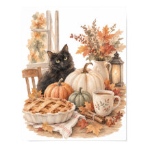 Zwarte kat pompoen Halloween kunst uit het verlede