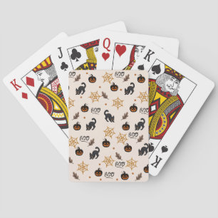 Zwarte kat pompoen Halloween patroon Pokerkaarten