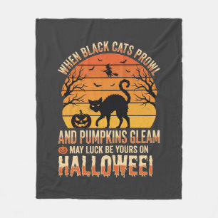 Zwarte Kat Pompoen Halloween Vector Ontwerp Fleece Deken