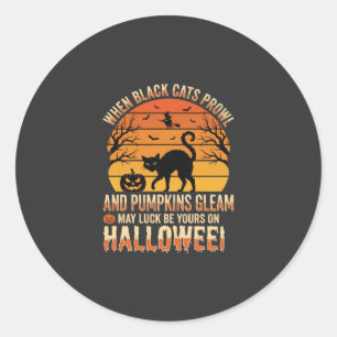 Zwarte Kat Pompoen Halloween Vector Ontwerp Ronde Sticker