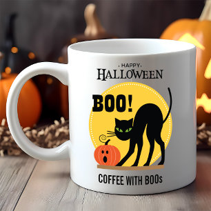 Zwarte Kat Pompoen Koffie met Boos Halloween Koffiemok