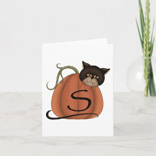 Zwarte Kat Pompoen Letter S Halloween Kaart