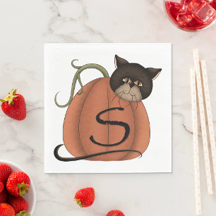 Zwarte Kat Pompoen Letter S Halloween Servet