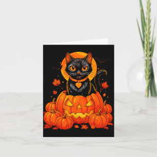 Zwarte Kat Pompoen Maan Halloween Herfst Kaart