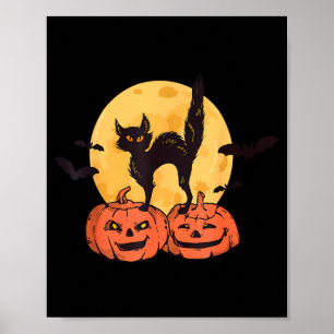 Zwarte Kat Pompoen Maan Halloween Kostuum Kat Lief Poster