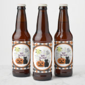 Zwarte kat & pompoen niet eng Halloween Bier Etiket (Flessen)