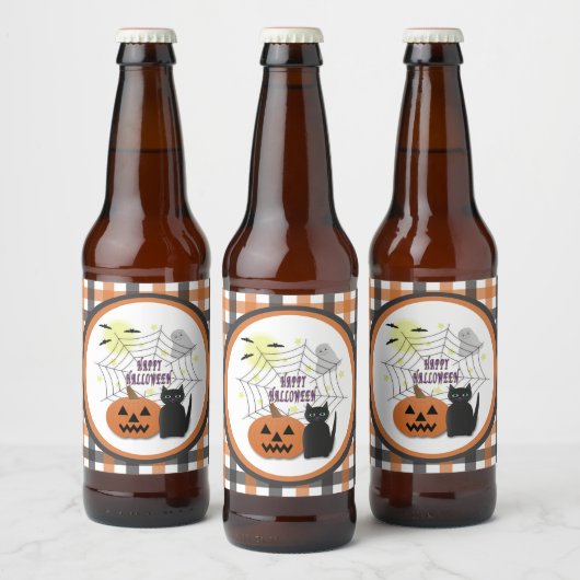 Zwarte kat & pompoen niet eng Halloween Bier Etiket (Flessen)