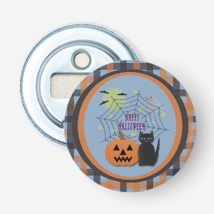Zwarte kat & pompoen niet eng Halloween Button Flesopener