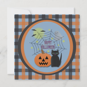 Zwarte kat & pompoen niet eng Halloween Kaart