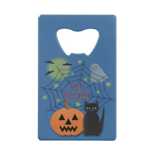 Zwarte kat & pompoen niet eng Halloween Kredietkaart Flessenopener