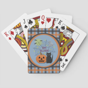 Zwarte kat & pompoen niet eng Halloween Pokerkaarten