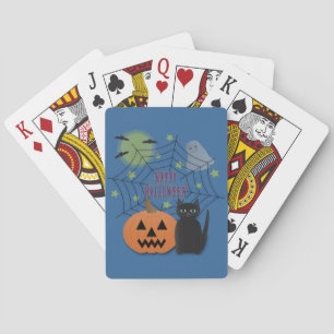 Zwarte kat & pompoen niet eng Halloween Pokerkaarten